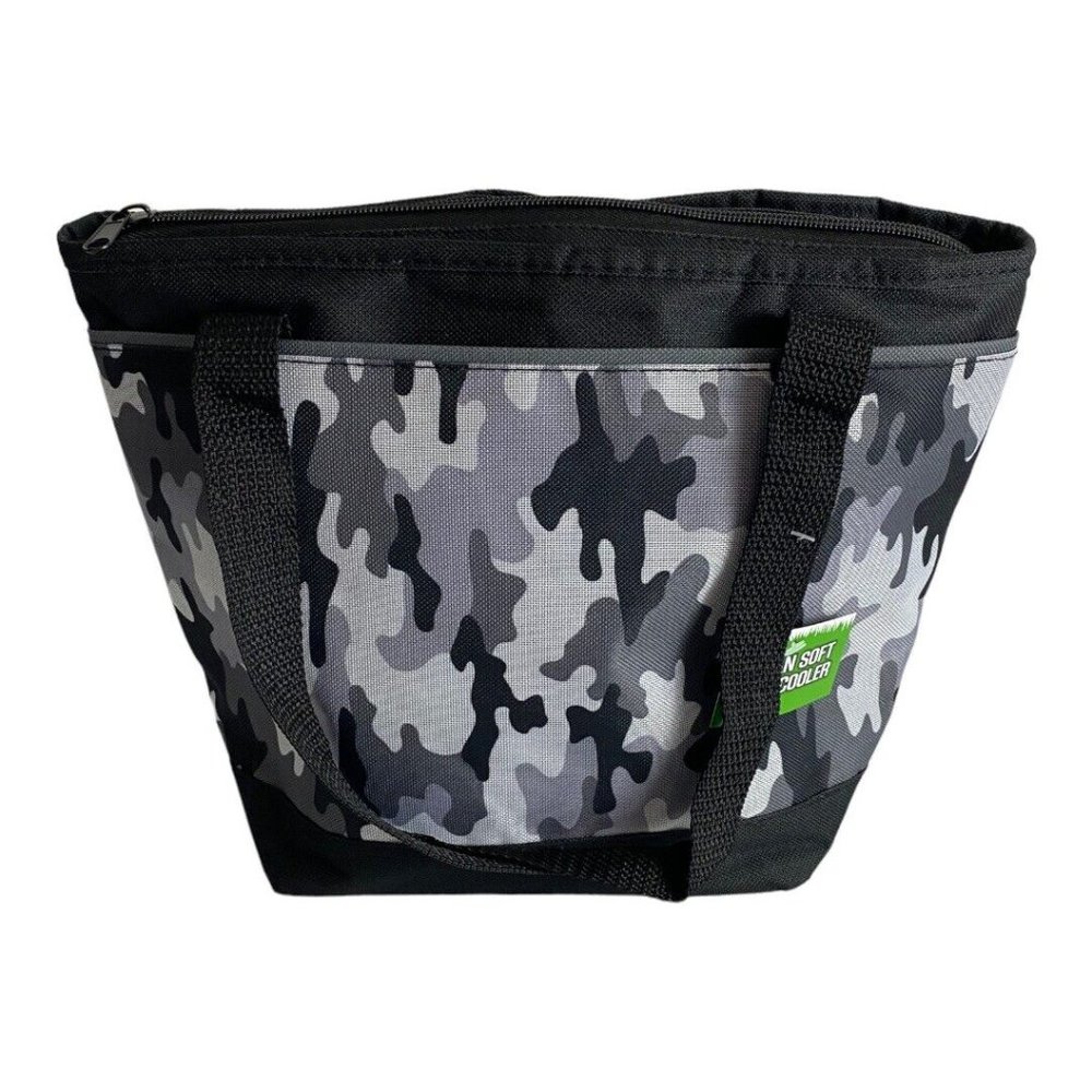 TrueLiving Outdoors 8 Can Soft Side Cooler Bag Lunch Black Gray Camo NEW